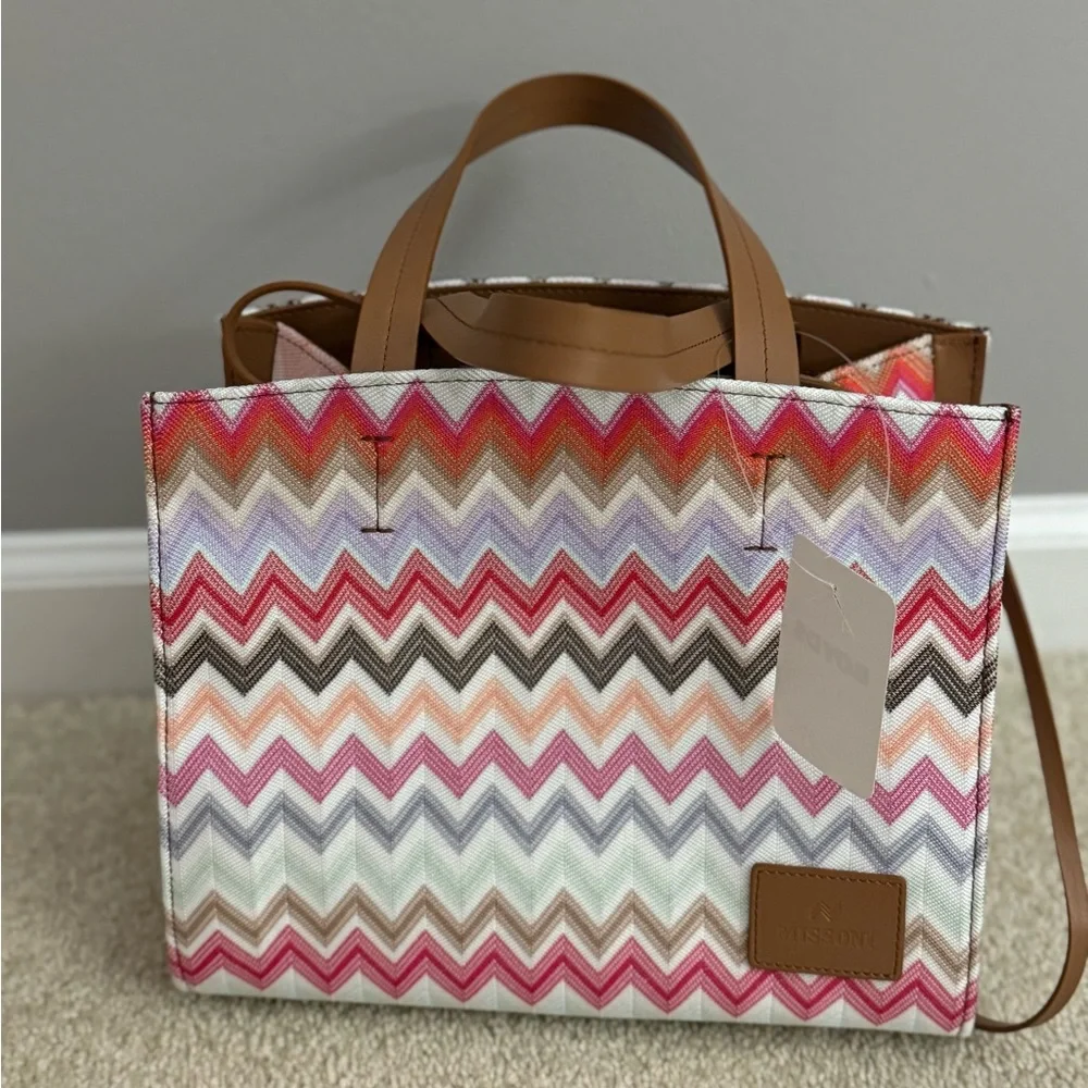 NWT MISSONI Chevron-pattern small cotton-blend tote bag purse - Picture 6 of 14